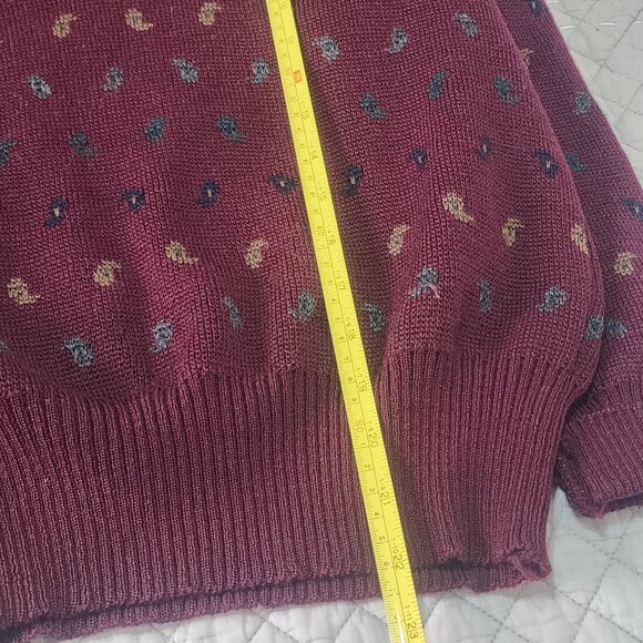 Nordstrom Gallery 100% Wool Made in Italy Sweater Men's Small Burgundy Paisley - Picture 10 of 10